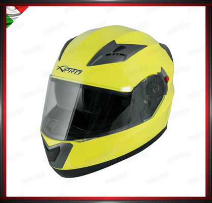 CASCO INTEGRALE GIALLO FLUO CON VISIERA INTERNA PARASOLE OMOLOGATO ECE 22-05