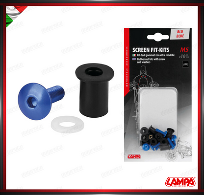 SCREEN FIT-KITS KIT DADI CUPOLINO GOMMATI CON VITI ( 5 MA ) SET 10PZ BLU VITI ANODIZZATE LAMPA