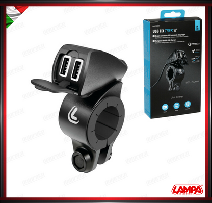 USB-FIX TREK LAMPA DOPPIO CARICATORE USB MOTO FISSAGGIO CON VITI RESISTENTE ALL'ACQUA - 5400 MA ULTRA FAST CHARGE