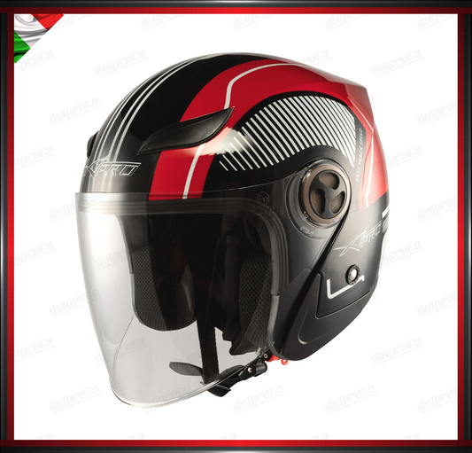 CASCO JET CITY MOTO SCOOTER CON VISIERA ROSSO GRAFICA OMOLOGATO ECE 22-05