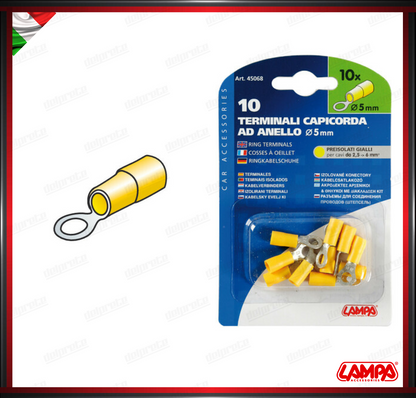 KIT 10 TERMINALI AD ANELLO ISOLATI FASTOM LAMPA - GIALLO