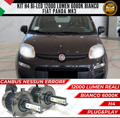 KIT LED H4 PER FIAT PANDA MK3 6000K BIANCO CANBUS 12000 LUMEN BI-LED NO ERRORE