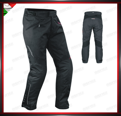 PANTALONI MOTO NERO IN TESSUTO CORDURA IMPERMEABILI TERMICA ESTRAIBILE PROTEZIONI OMOLOGATE CE