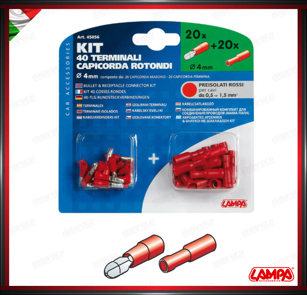 KIT 40 TERMINALI CAPICORDA TONI FASTOM LAMPA - ROSSO 20 MASCHIO 20 FEMMINA