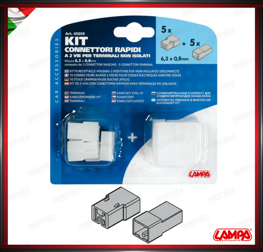 KIT 10 CONNETTORI RAPIDI A 2 VIE PER TERMINALI NON ISOLATI LAMPA - 5 MASCHI 5 FEMMINA