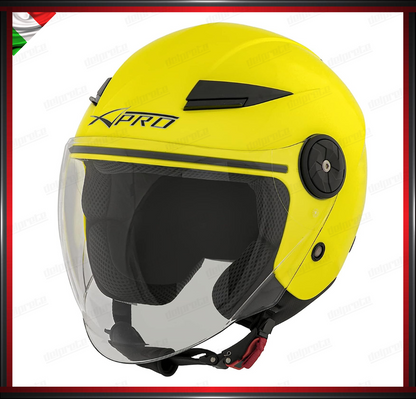 CASCO JET CITY MOTO SCOOTER GIALLO FLUO CON VISIERA LUNGA OMOLOGATO ECE 22-05