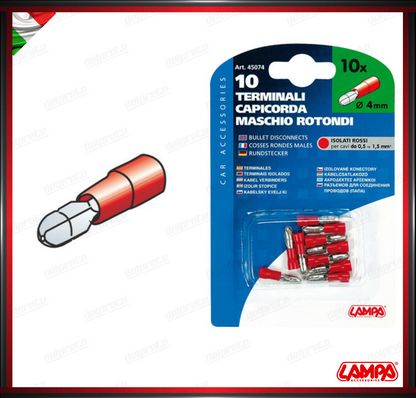 KIT 10 TERMINALI FASTOM TONDI ROTONDI MASCHIO LAMPA - ROSSO