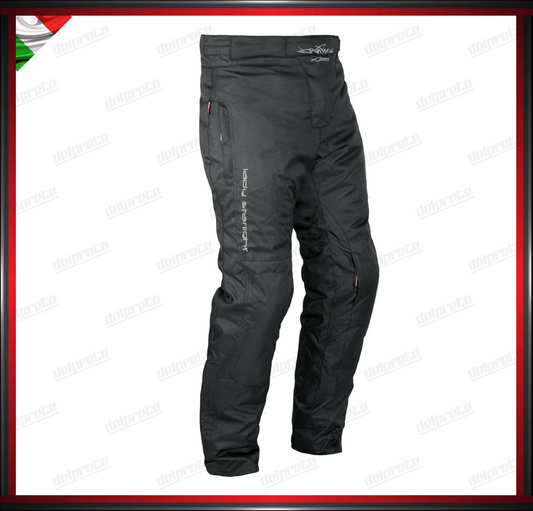 PANTALONI MOTO NERO DONNA IN TESSUTO CORDURA IMPERMEABILE SFODERABILE PROTEZIONI CE