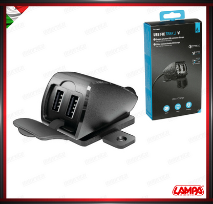 USB-FIX TREK 2 LAMPA DOPPIO CARICATORE USB MOTO MANUBRIO RESISTENTE ALL'ACQUA - 5400 MA ULTRA FAST CHARGE