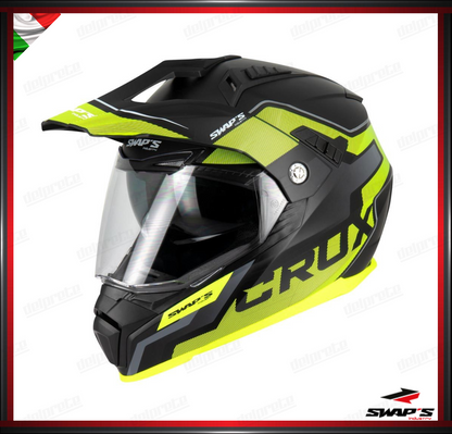 CASCO ENDURO - SWAPS S789 CRUX NERO GIALLO OPACO DOPPIA VISIERA