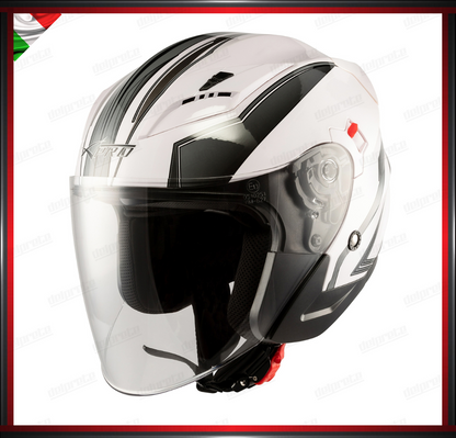 CASCO JET MOTO SCOOTER DOPPIA VISIERA BIANCO E GRIGIO SILVER LUCIDO OMOLOGATO ECE 22-05