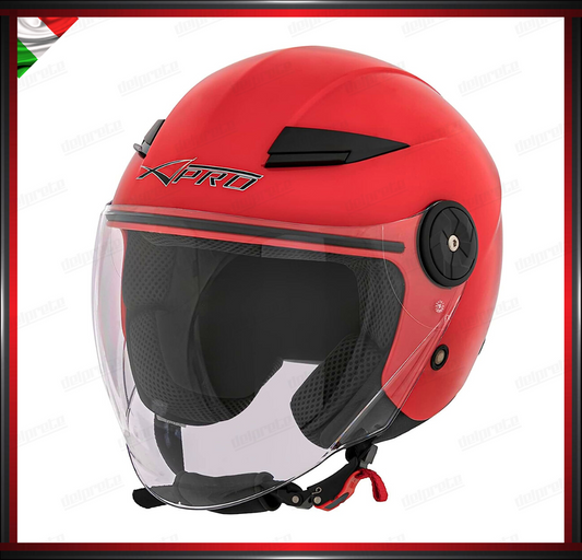 CASCO JET CITY MOTO SCOOTER ROSSO CON VISIERA LUNGA OMOLOGATO ECE 22-05