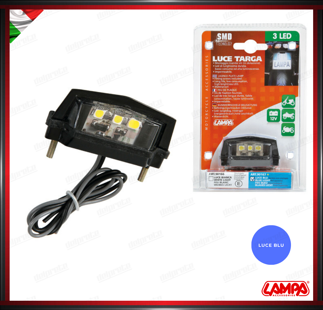 LUCE TARGA MOTO SCOOTER A 3 LED BLU IMPERMEABILE UNIVERSALE NON OMOLOGATO