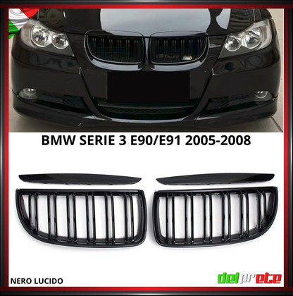 SET GRIGLIA RENI BMW SERIE 3 E90 E91 (05-09) PRE RESTYLING CALANDRA MASCHERINA