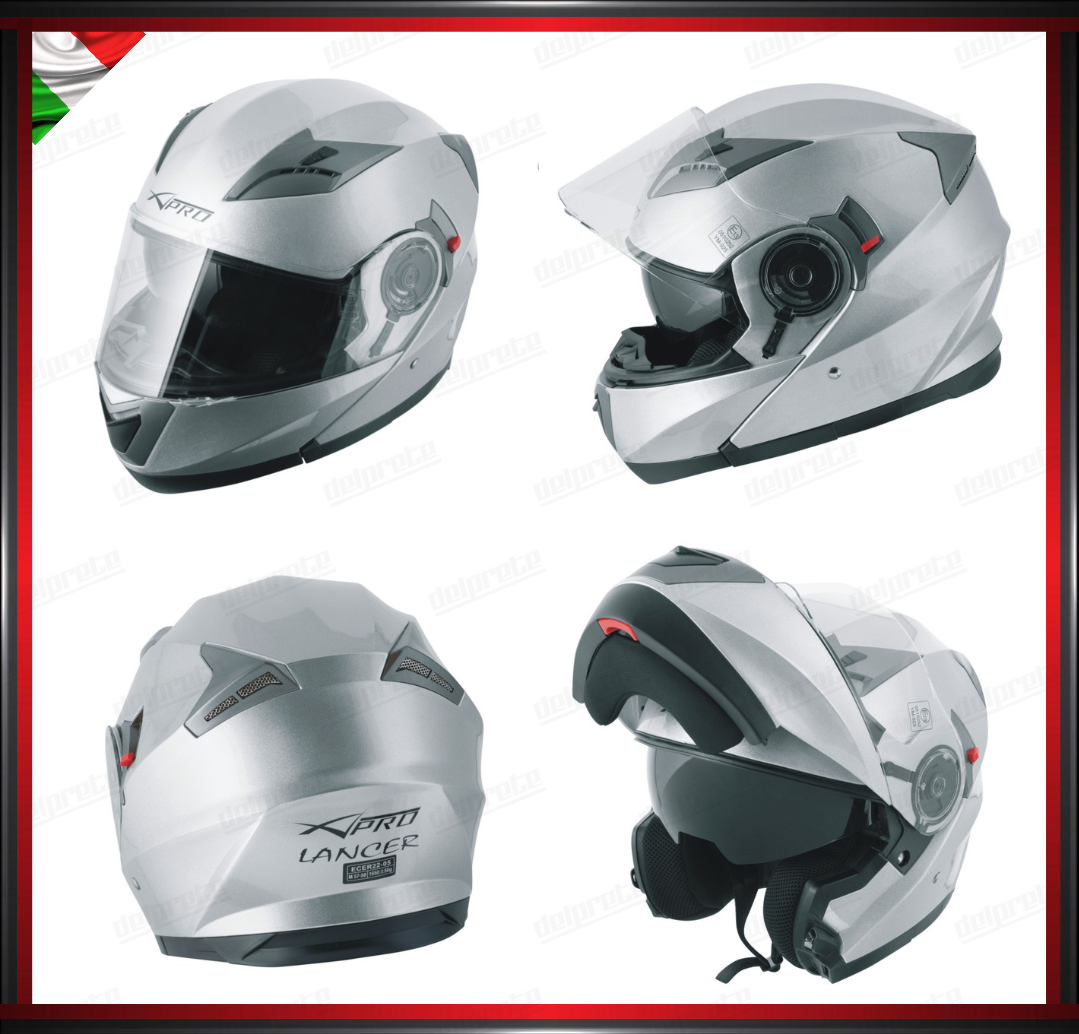 CASCO MODULARE MOTO DOPPIA VISIERA INTERNA PARASOLE GRIGIO ARGENTO OMOLOGATO ECE 22-05