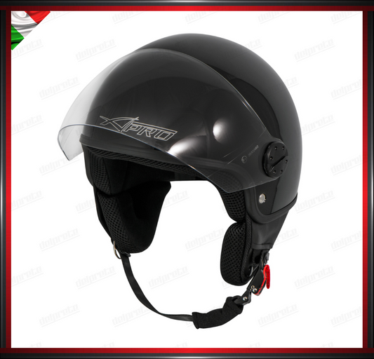 CASCO JET MOTO SCOOTER VISIERA LUNGA NERO LUCIDO OMOLOGATO ECE 22-05