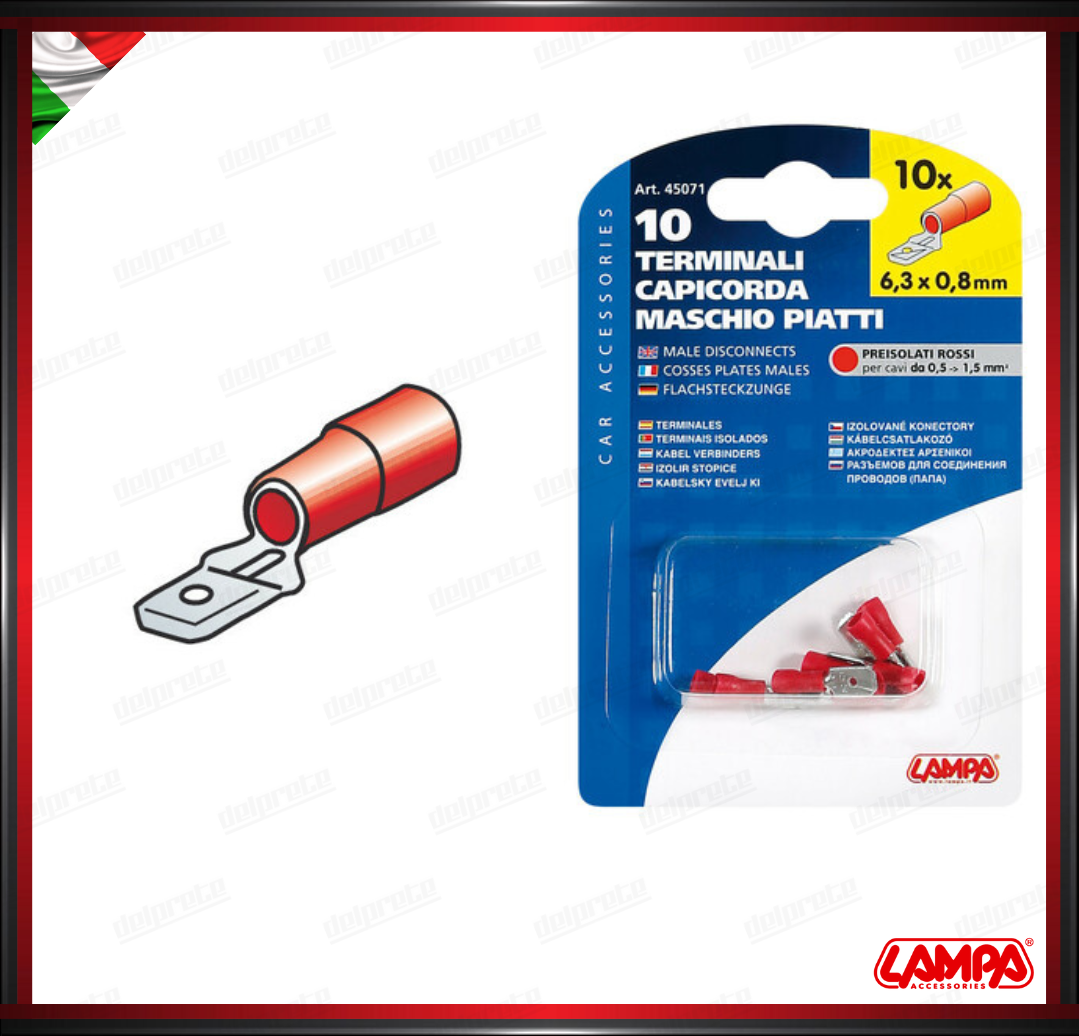 KIT 10 CAPICORDA ISOLATI FASTOM PIATTI MASCHI LAMPA - ROSSO