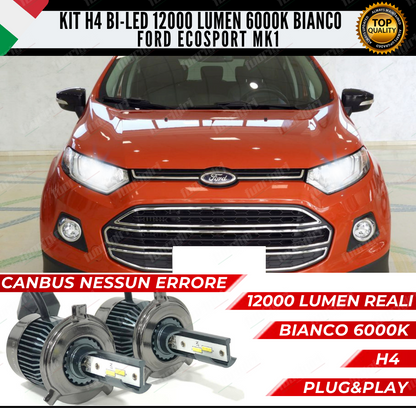 KIT LED H4 FORD ECOSPORT MK1 6000K BIANCO CANBUS 12000 LUMEN BI-LED NESSUN ERROR