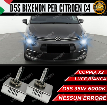 KIT 2 LAMPADE D5S CITROEN C4 PICASSO II XENON BIXENON 35W 6000K BIANCO NO ERRORE (xenon originale)