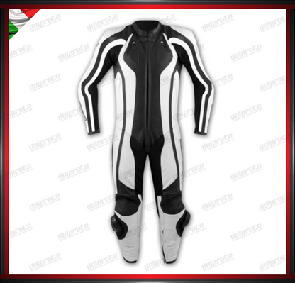 TUTA IN PELLE MOTO DIVISIBILE 2 PEZZI IN PELLE TRAFORATA PROTEZIONI CE BIANCO