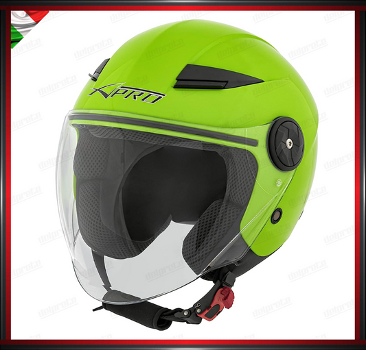 CASCO JET CITY MOTO SCOOTER VERDE CON VISIERA LUNGA OMOLOGATO ECE 22-05