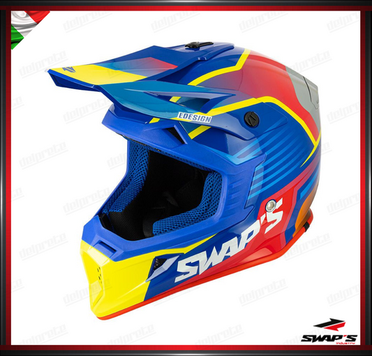 CASCO ENDURO CROSS - SWAPS S818 ROSSO BLU GIALLO LUCIDO