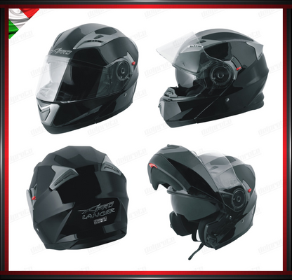 CASCO MODULARE MOTO DOPPIA VISIERA INTERNA PARASOLE NERO LUCIDO OMOLOGATO ECE 22-05