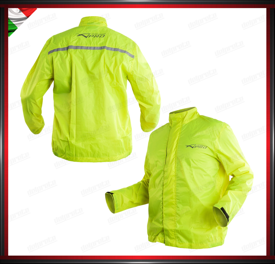 GIACCA MOTO 100% ANTIPIOGGIA ANTIACQUA ANTIVENTO IMPERMEABILE FLUO ALTA VISIBILITA