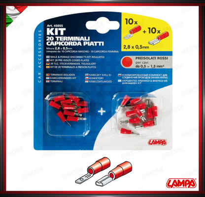 KIT 20 TERMINALI CAPICORDA FASTOM LAMPA - ROSSO 10 MASCHI 10 FEMMINA