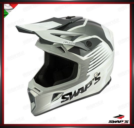 CASCO ENDURO CROSS - SWAPS S818 BIANCO NERO GRIGIO LUCIDO