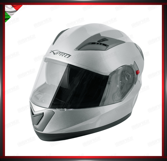 CASCO INTEGRALE GRIGIO ARGENTO CON VISIERA INTERNA PARASOLE OMOLOGATO ECE 22-05