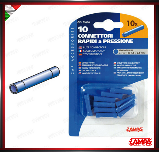 KIT 10 CONNETTORI RAPIDI A PRESSIONE STRINGICAVO ISOLATO LAMPA - BLU