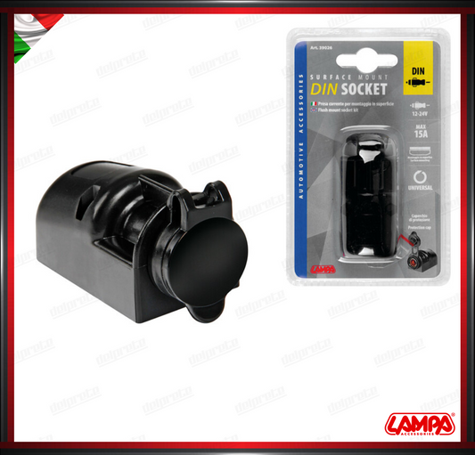 PRESA DI CORRENTE DIN MONTAGGIO IN SUPERFICE CON COPERCHIO UNIVERSALE - 12/24V LAMPA