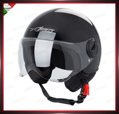 CASCO JET CITY MOTO SCOOTER NERO LUCIDO VISIERA SAGOMATA OMOLOGATO ECE 22-05