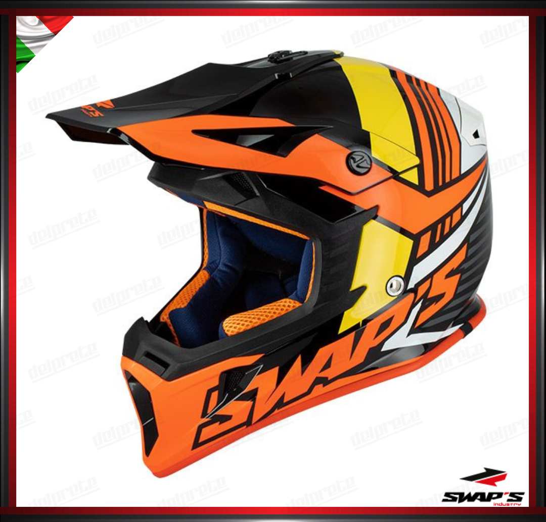 CASCO ENDURO CROSS - SWAPS BLUR S818 ARANCIONE NERO ROSSO LUCIDO