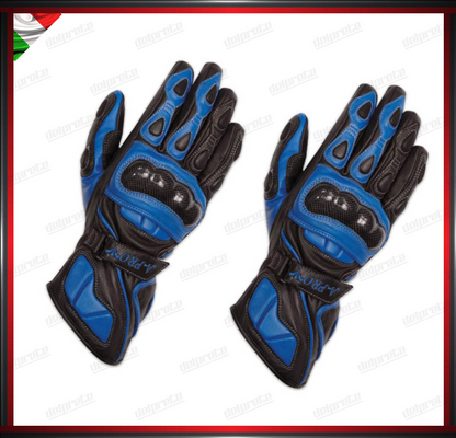 GUANTO IN PELLE PISTA CON PROTEZIONE IN CARBONIO SPORTIVO STRADALE RACIN NERO BLU