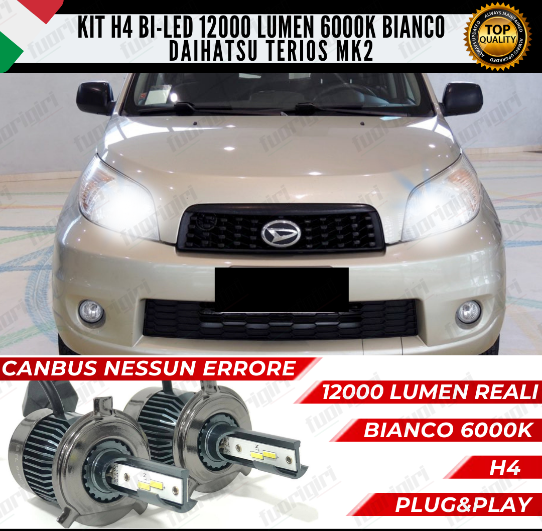 KIT LED H4 DAIHATSU TERIOS MK2 6000K BIANCO CANBUS 12000 LUMEN BI-LED NO ERRORE