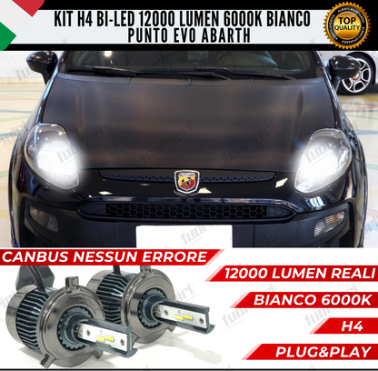 KIT LED H4 PUNTO EVO ABARTH 6000K BIANCO CANBUS 12000 LUMEN BI-LED NESSUN ERRORE