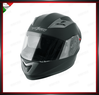 CASCO INTEGRALE NERO OPACO CON VISIERA INTERNA PARASOLE OMOLOGATO ECE 22-05