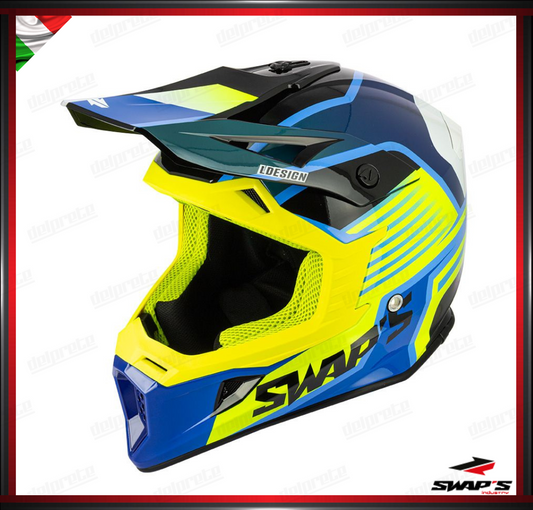 CASCO ENDURO CROSS - SWAPS S818 GIALLO FLUO BLU LUDICO