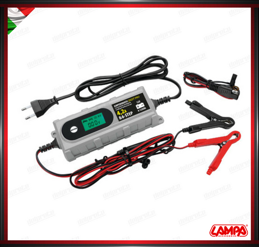 CARICATORE DIGITALE PER BATTERIE AMPEROMATIC DIGIT PRO LAMPA 12V - 4,2A CARICABATTERIE INTELLIGENTE