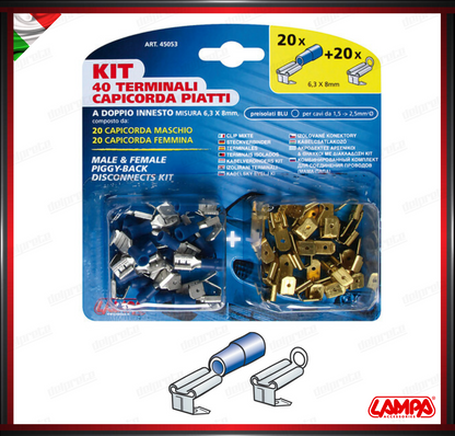 KIT 40 TERMINALI CAPICORDA PIATTI FASTOM A DOPPIO INNESTO LAMPA - BLU