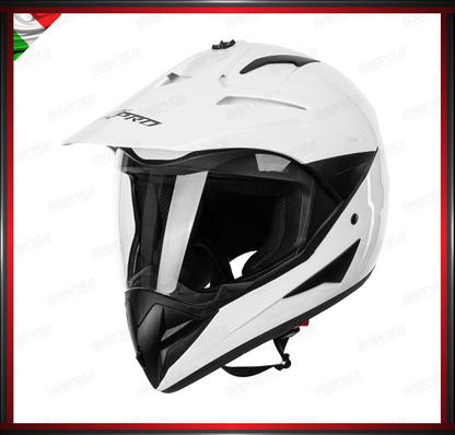 CASCO MOTO ENDURO CROSS BIANCO LUCIDO TRIAL ADVENTURE OFF ROAD OMOLOGATO ECE 22-05