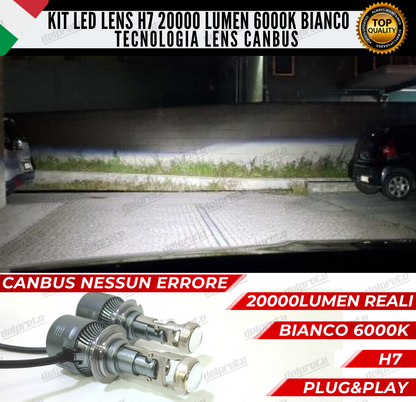 KIT LED H7 BI LED LENS LENTICOLARE 6000K BIANCO CANBUS 20000 LUMEN REALI CANBUS