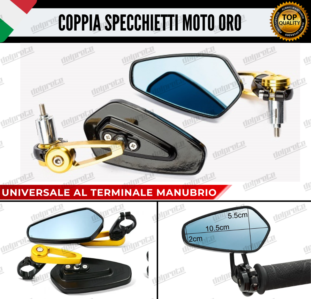 SPECCHIETTI RETROVISORI MANUBRIO COPPIA PER MOTO SCOOTER BAR END ORO CAFE RACER