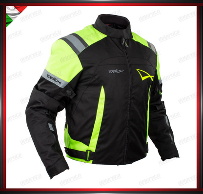 GIACCA MOTO FLUO IN TESSUTO CORDURA INTERNO SFODERABILE PROTEZIONI CE ESTIVA