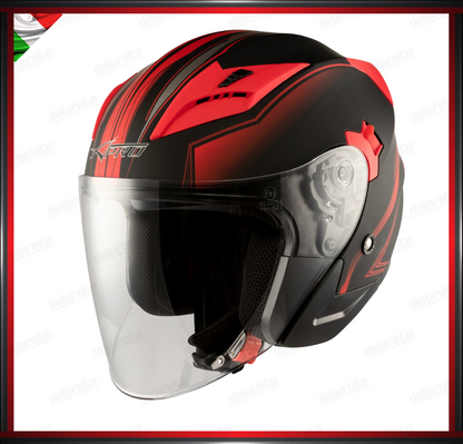 CASCO JET MOTO SCOOTER DOPPIA VISIERA NERO E ROSSO OPACO OMOLOGATO ECE 22-05