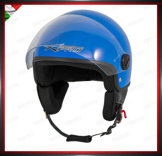 CASCO JET MOTO SCOOTER VISIERA LUNGA BLU LUCIDO OMOLOGATO ECE 22-05