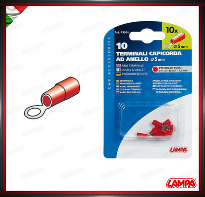 KIT 10 TERMINALI CAPICORDA AD ANELLO ISOLATI LAMPA - ROSSO