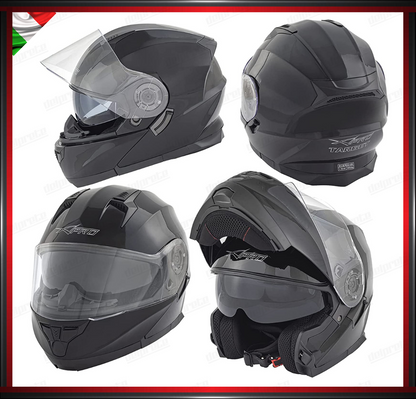 CASCO MODULARE NERO LUCIDO APRIBILE MOTO CON VISIERA PARASOLE OMOLOGATO ECE 22-05